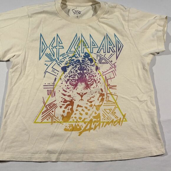 Def Leppard x Chaser Ivory Graphic Print Band Tee Short Sleeve Crew T-shirt Sz S - Picture 2 of 9
